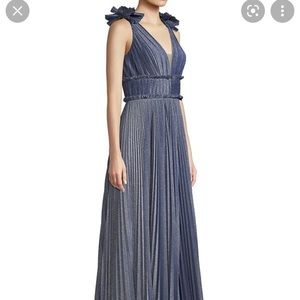 Basic Black Label Women's Pleated Metallic A-line Gown In Navy
